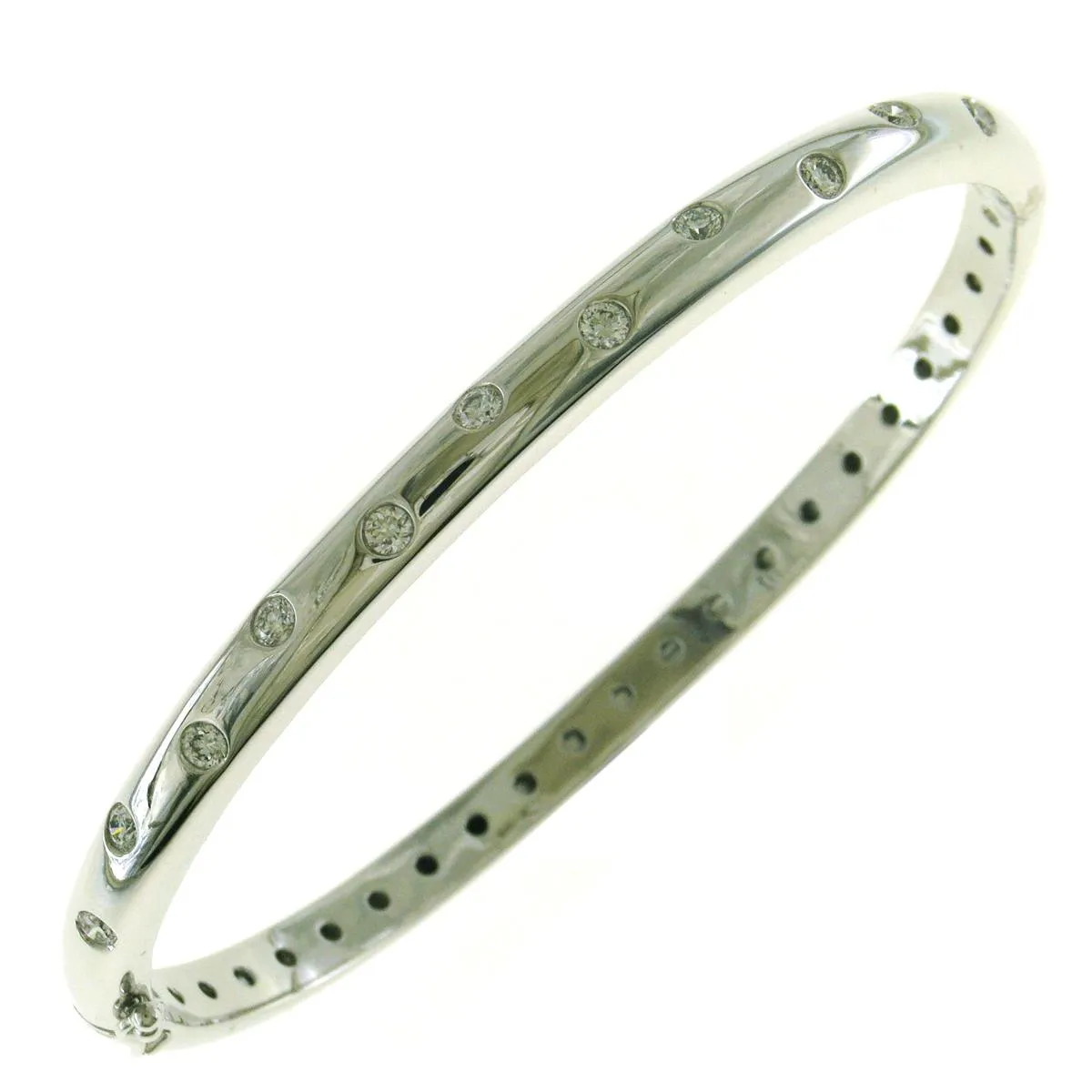 0.55CT TW Burnish Set Diamond Station Bangle Bracelet