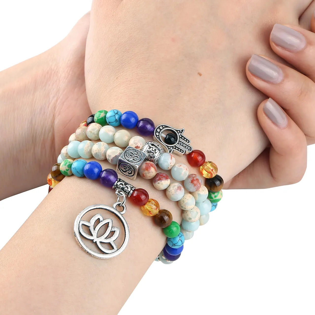 108 Mala Beads Bracelet Lotus Charm Necklace | Jovivi