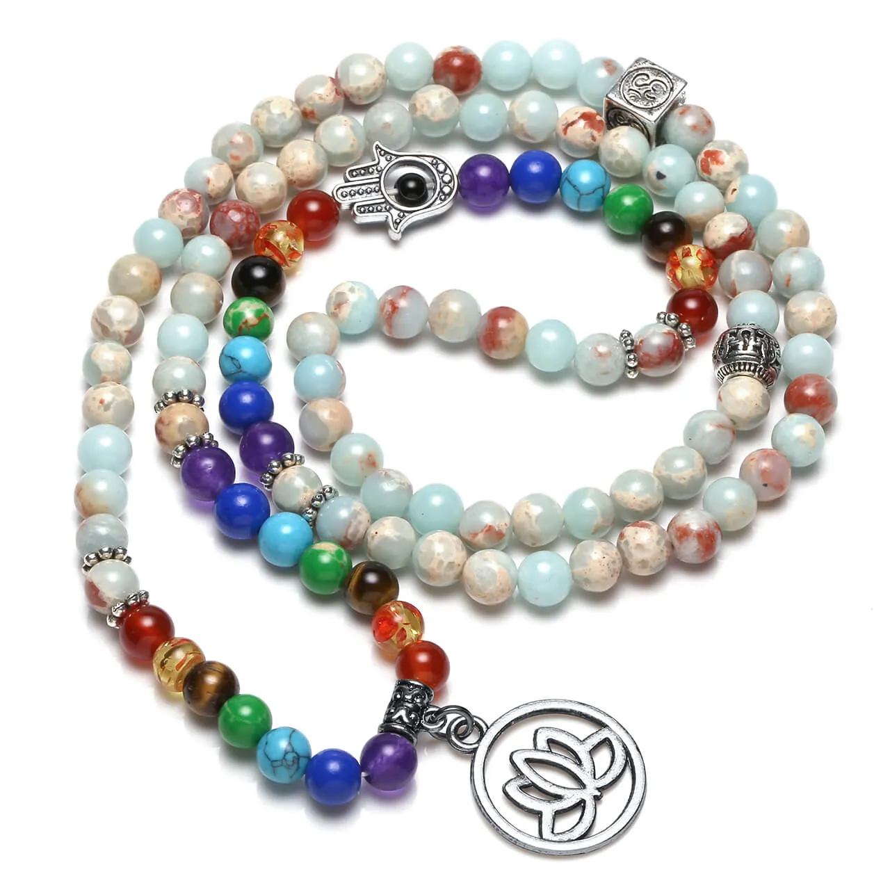 108 Mala Beads Bracelet Lotus Charm Necklace | Jovivi