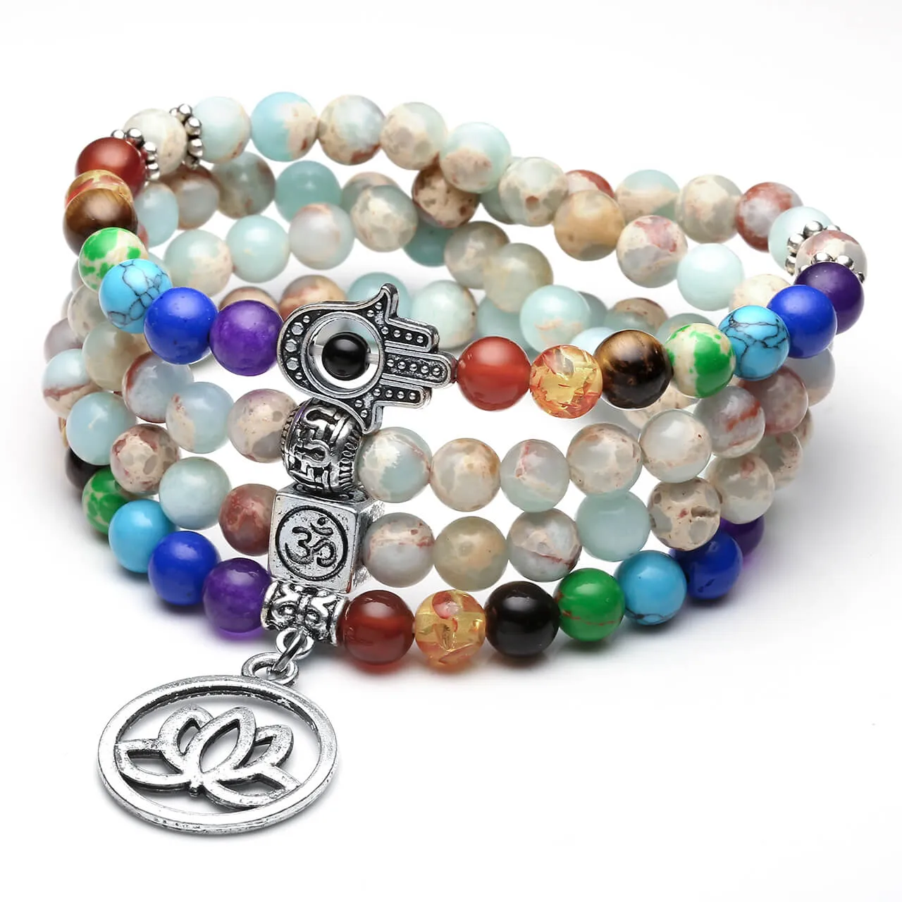 108 Mala Beads Bracelet Lotus Charm Necklace | Jovivi