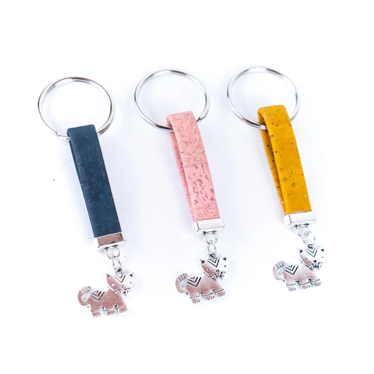 10mm Flat Wire Colored Cork Wire and cute cat Charm Pendant Handmade Keychain I-112-MIX-10