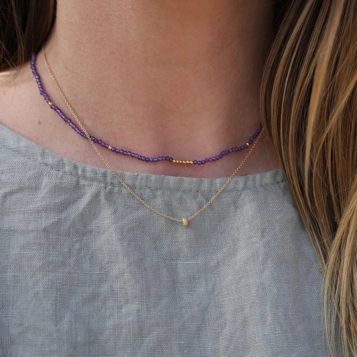 14k Gold Filled Chain with Single Tiny Stardust Bead Necklace