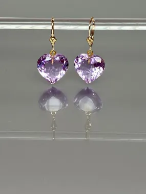 14K Gold Kunzite Stone Purple Heart Earrings