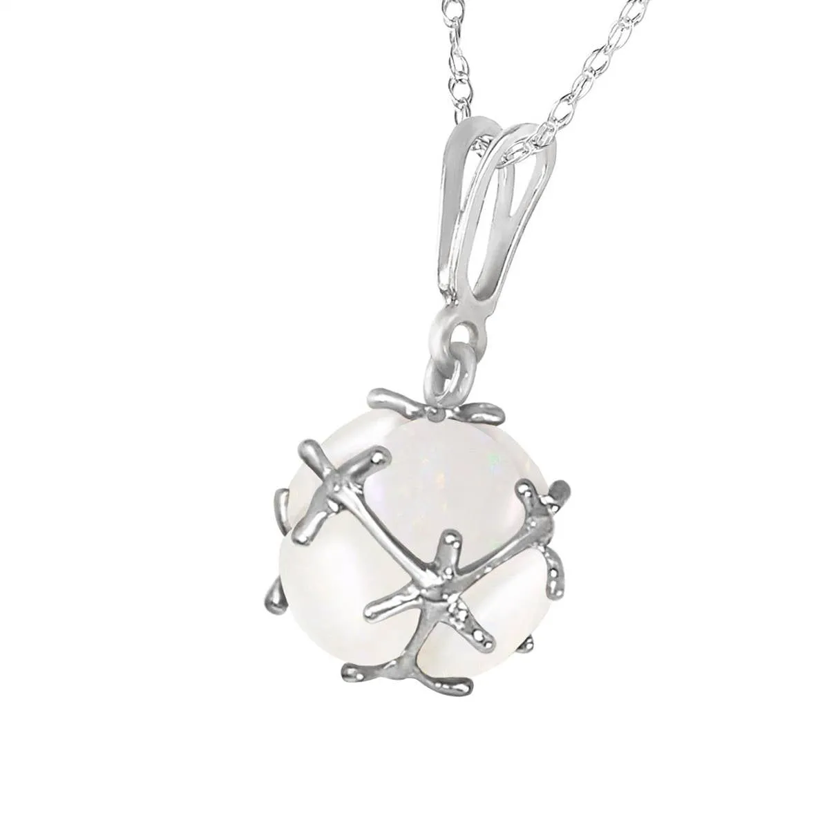 14K Solid White Gold Necklace w/ Natural Opals