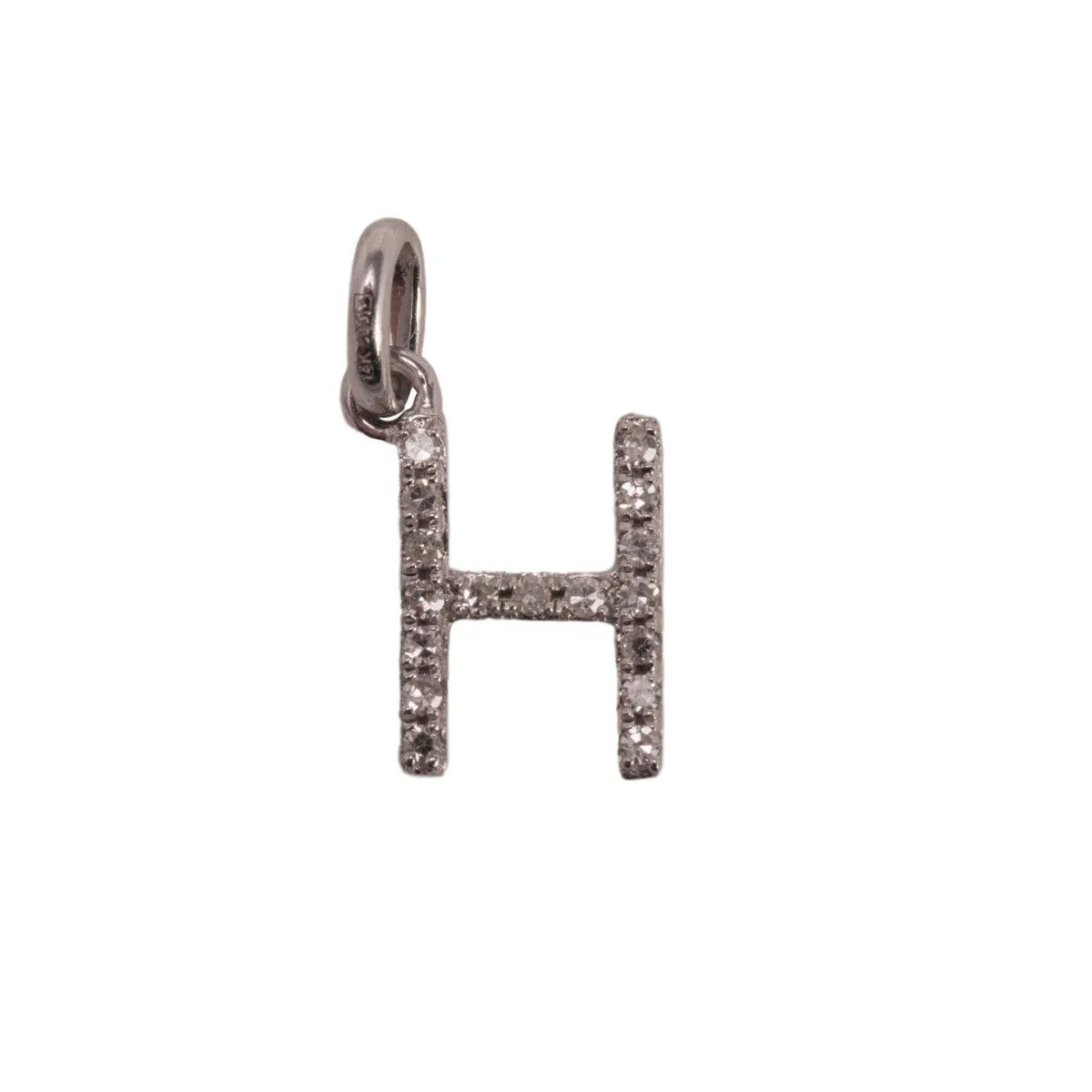 14K White Letter H Diamond Charm 6pts 8mm