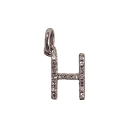 14K White Letter H Diamond Charm 6pts 8mm