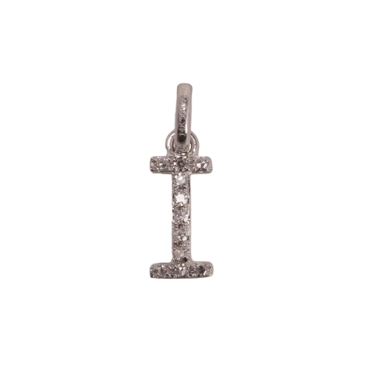 14K White Letter I Diamond Charm 4pts 8mm