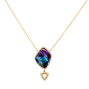 14K Yellow Gold Diamond   Boulder Opal Necklace
