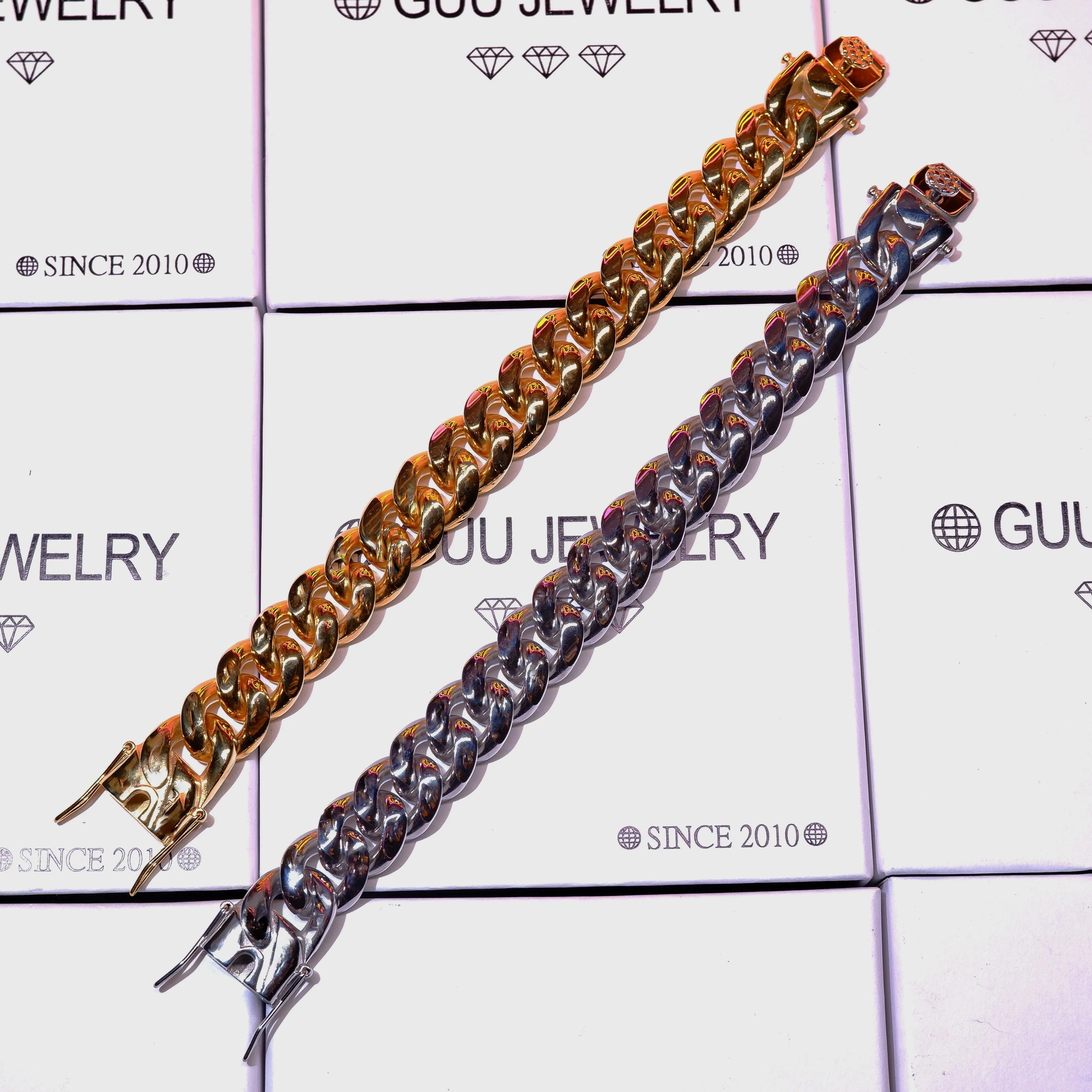 14mm White/Gold-Plated Classic Miami Cuban Bracelet