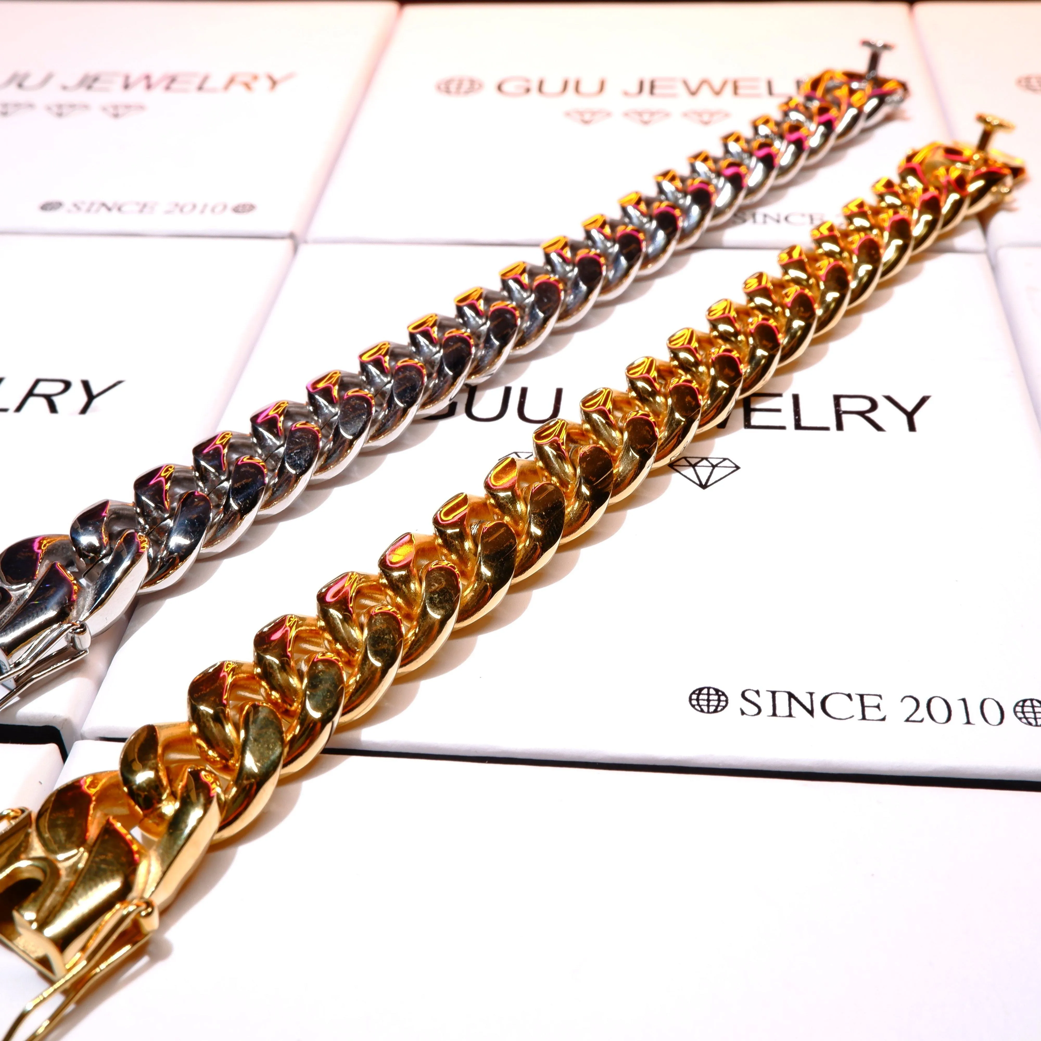 14mm White/Gold-Plated Classic Miami Cuban Bracelet