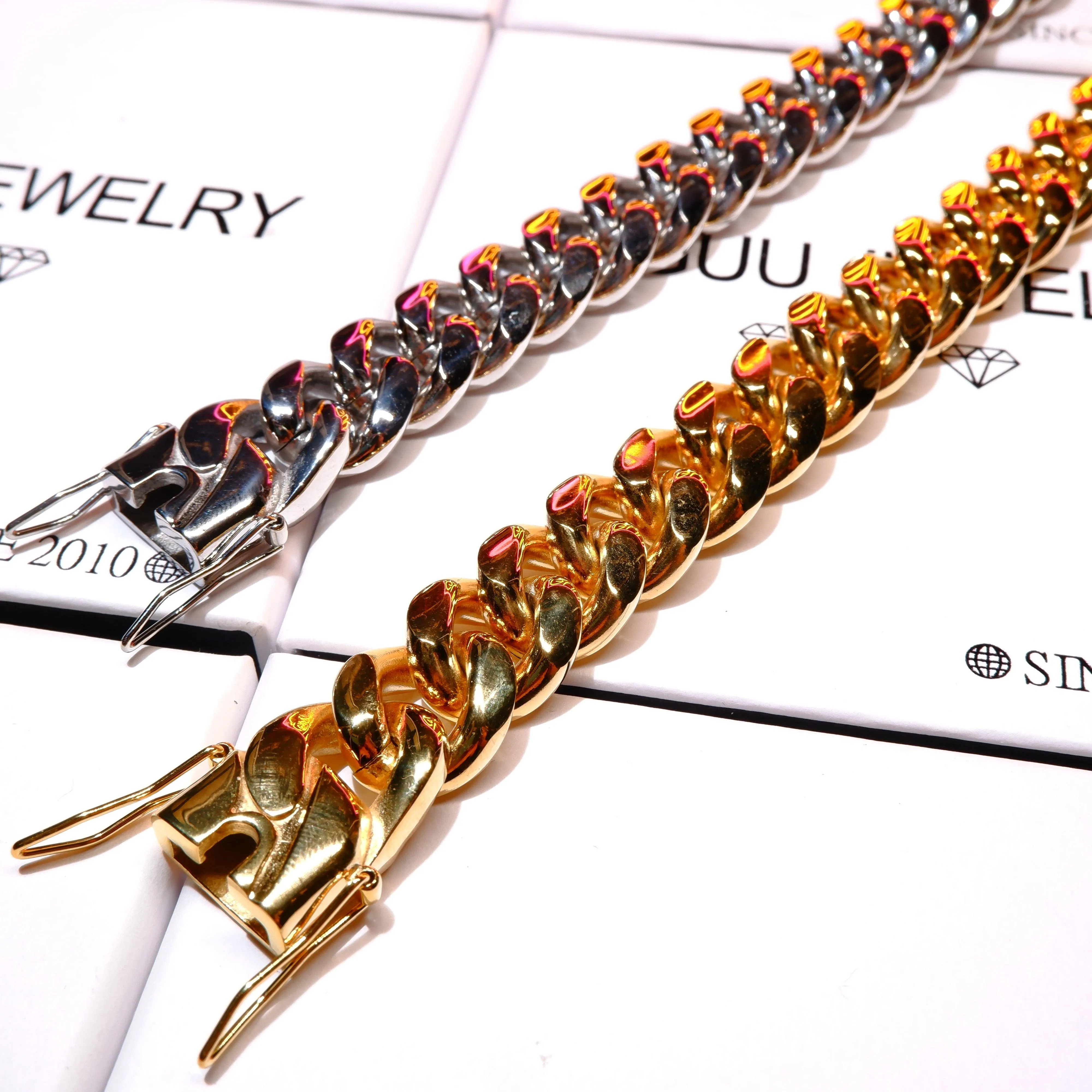 14mm White/Gold-Plated Classic Miami Cuban Bracelet