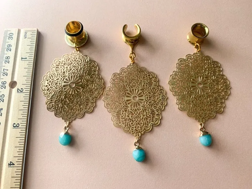 18k Gold Filigree With Blue Jade Dangles