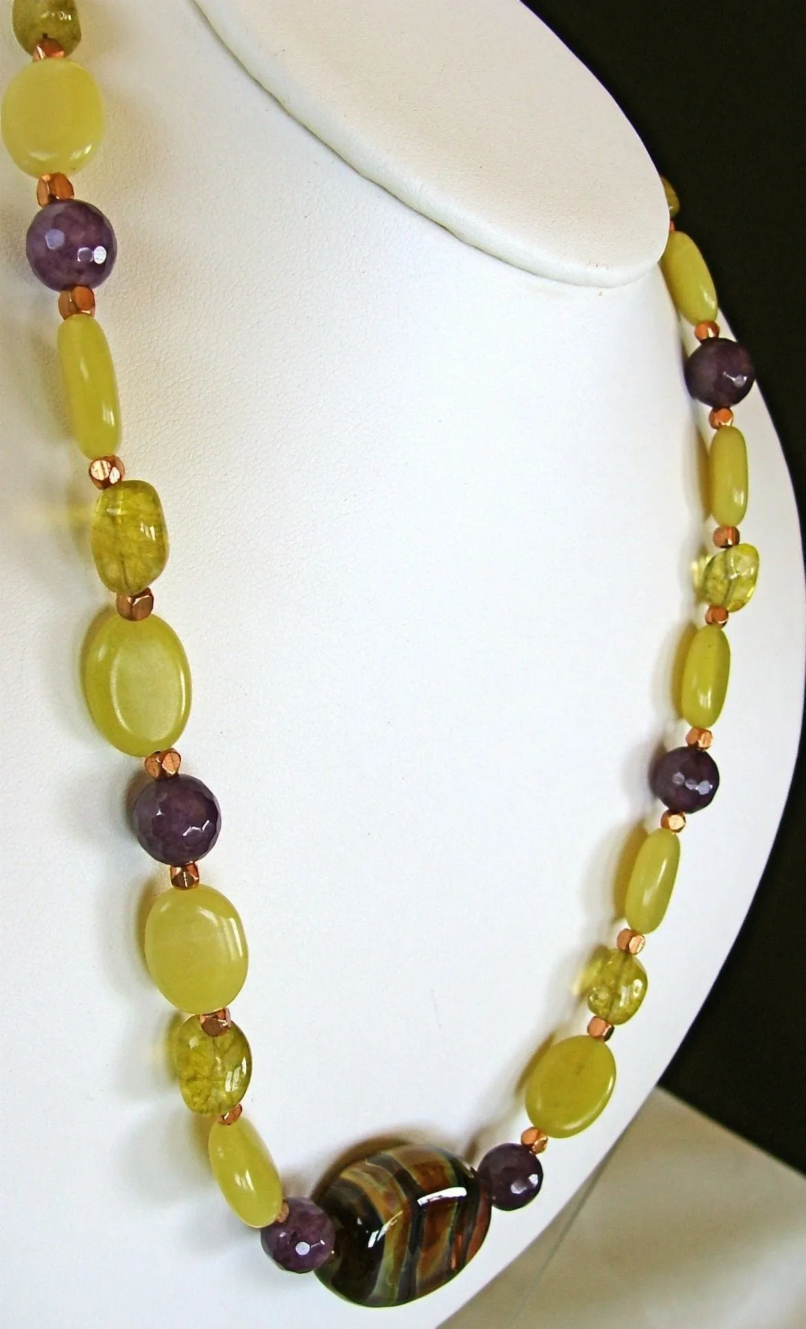 20" Purple and Lime Hand Blown Glass Bead Necklace Set