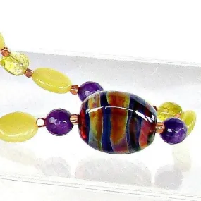 20" Purple and Lime Hand Blown Glass Bead Necklace Set