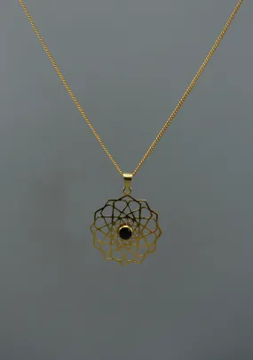 24 K Gold Plated Onyx Tibetan Mandala Necklace