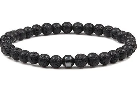 6mm Beaded Bracelet Volcanic Rock Lava Malachite White Turquoise Frosted Agate