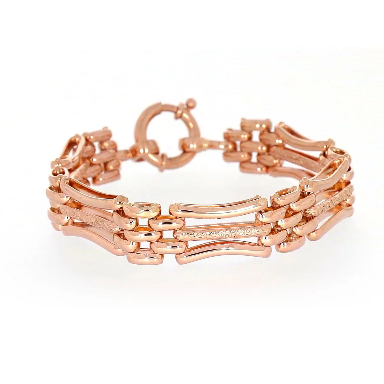 9ct Rose Gold Silver Filled 19cm Gate Bracelet with Bolt Ring