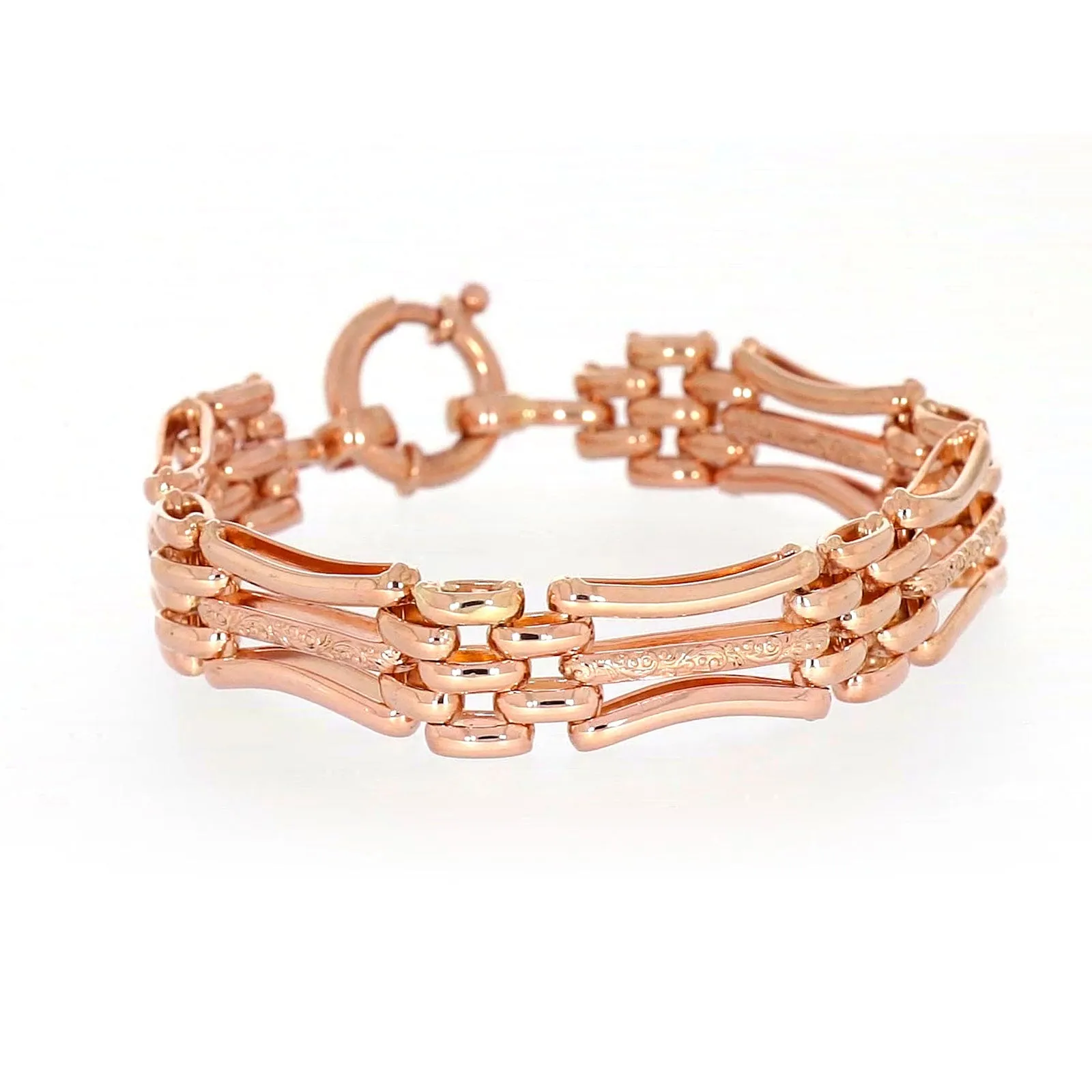 9ct Rose Gold Silver Filled 19cm Gate Bracelet with Bolt Ring