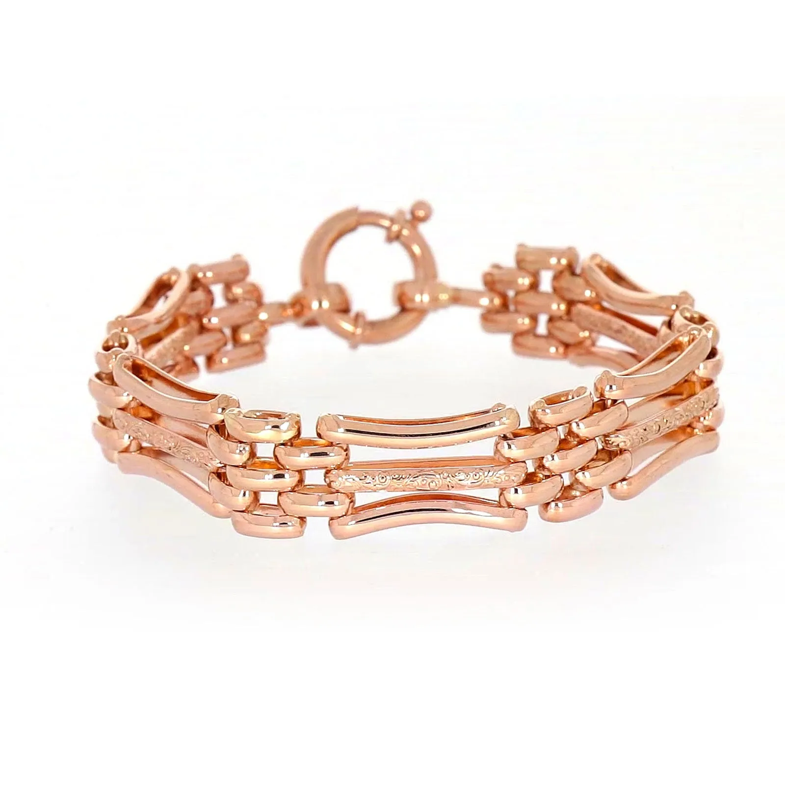 9ct Rose Gold Silver Filled 19cm Gate Bracelet with Bolt Ring