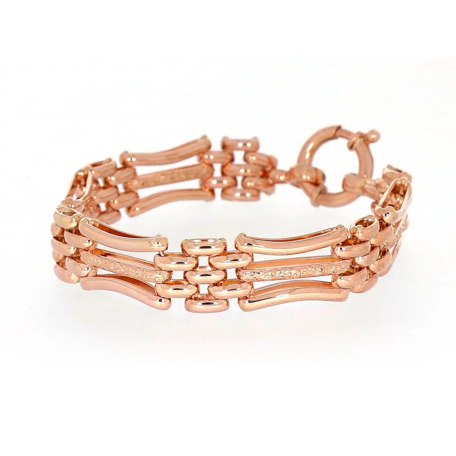 9ct Rose Gold Silver Filled 19cm Gate Bracelet with Bolt Ring