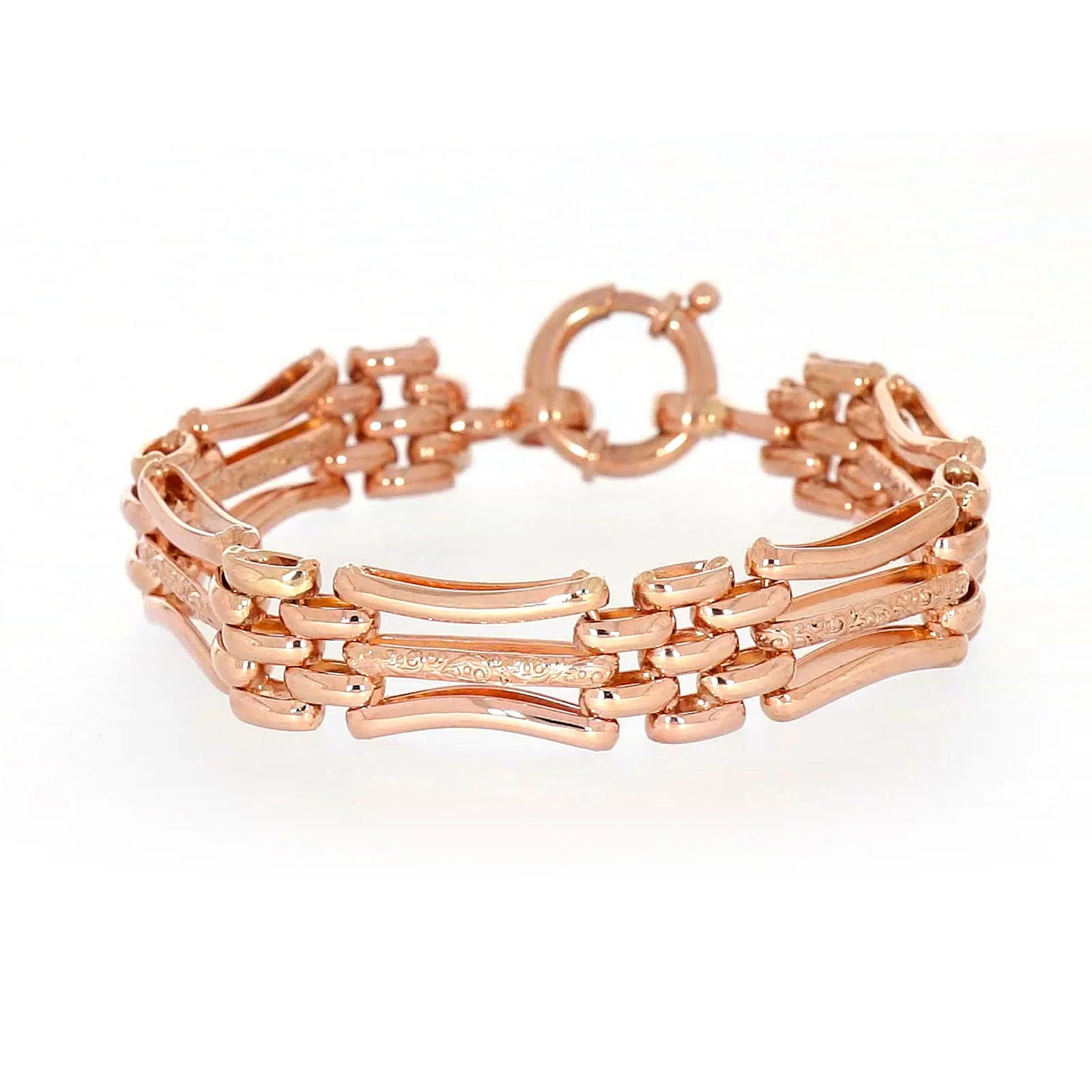 9ct Rose Gold Silver Filled 19cm Gate Bracelet with Bolt Ring