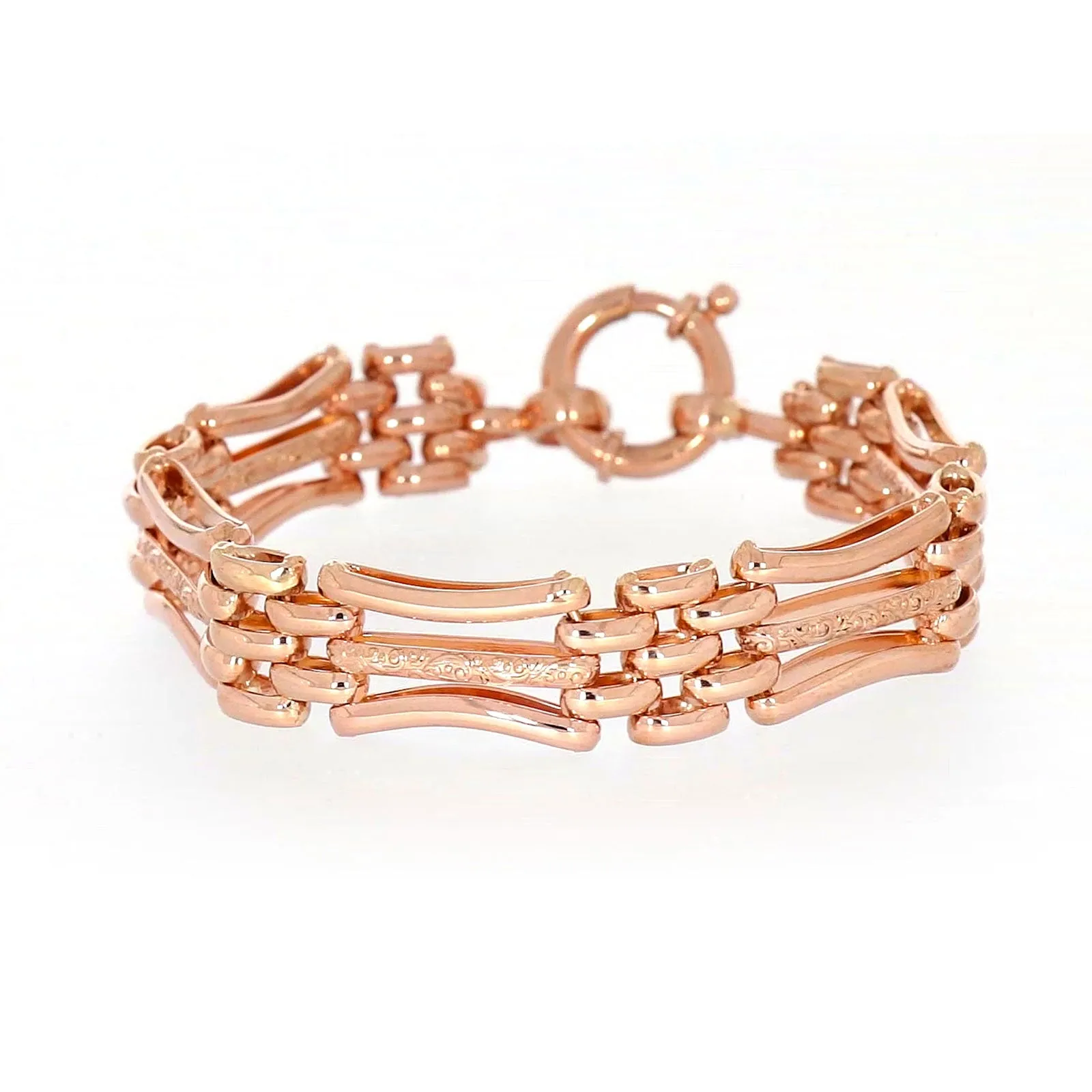 9ct Rose Gold Silver Filled 19cm Gate Bracelet with Bolt Ring