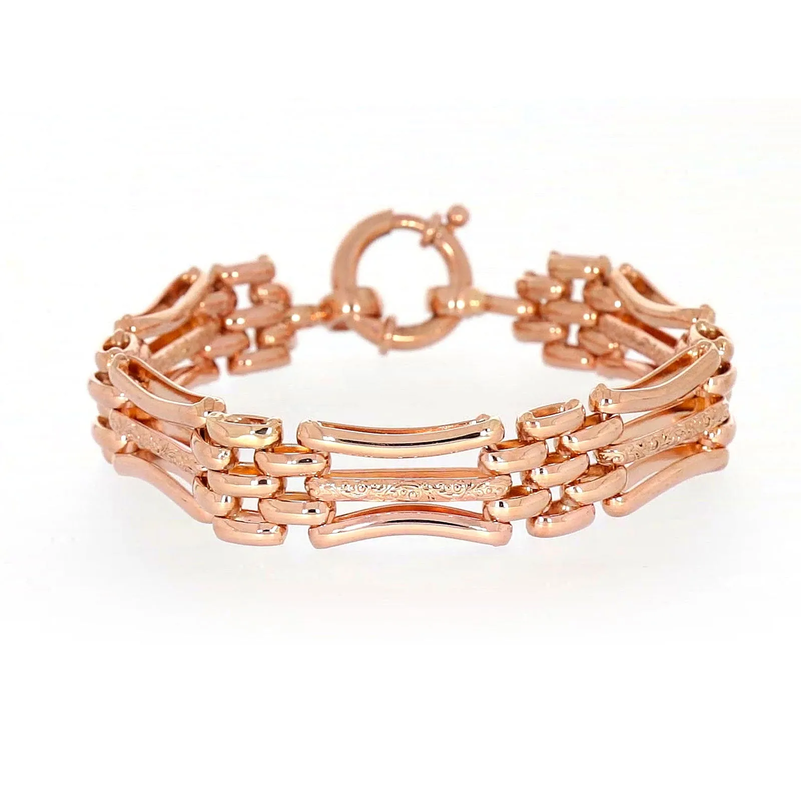 9ct Rose Gold Silver Filled 19cm Gate Bracelet with Bolt Ring