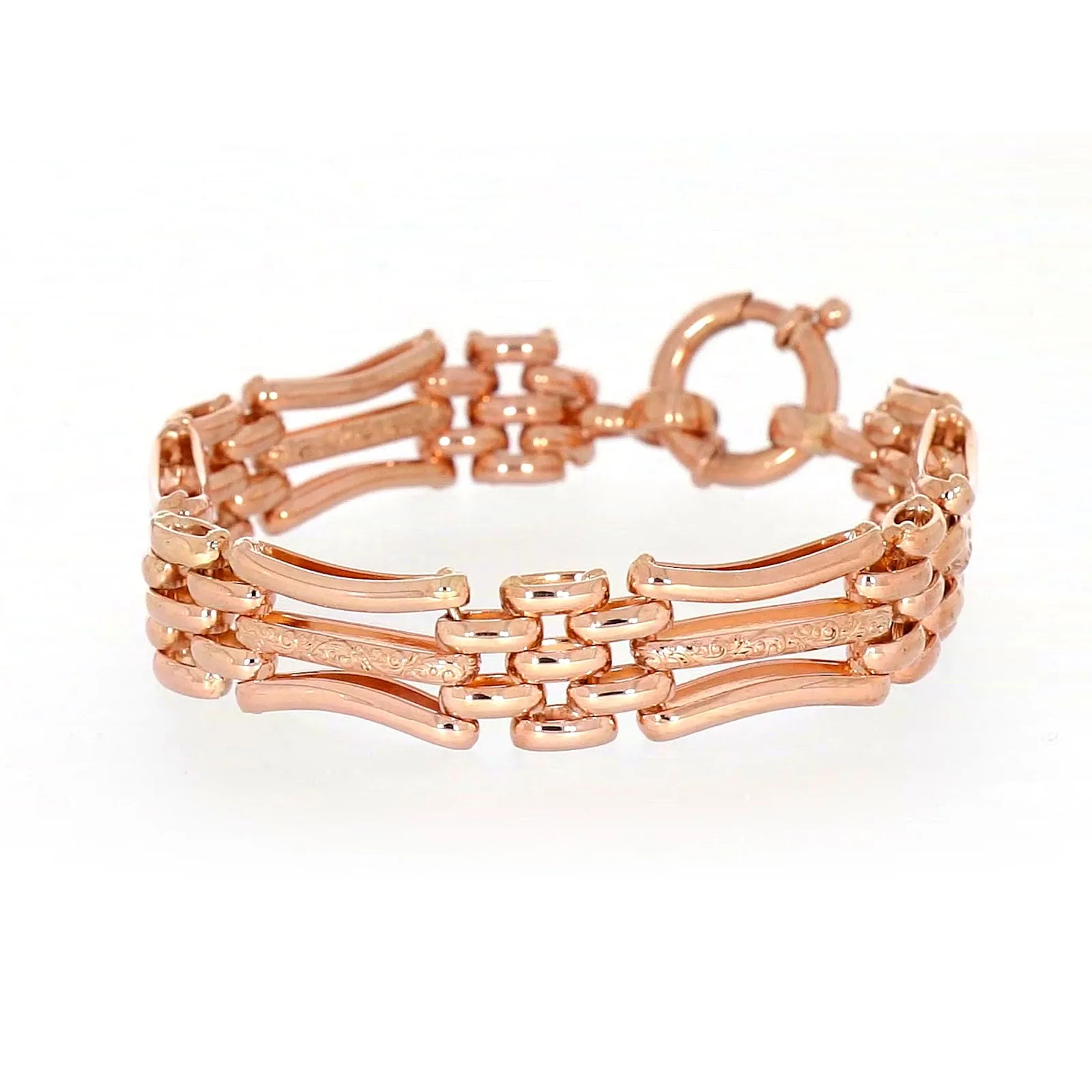9ct Rose Gold Silver Filled 19cm Gate Bracelet with Bolt Ring
