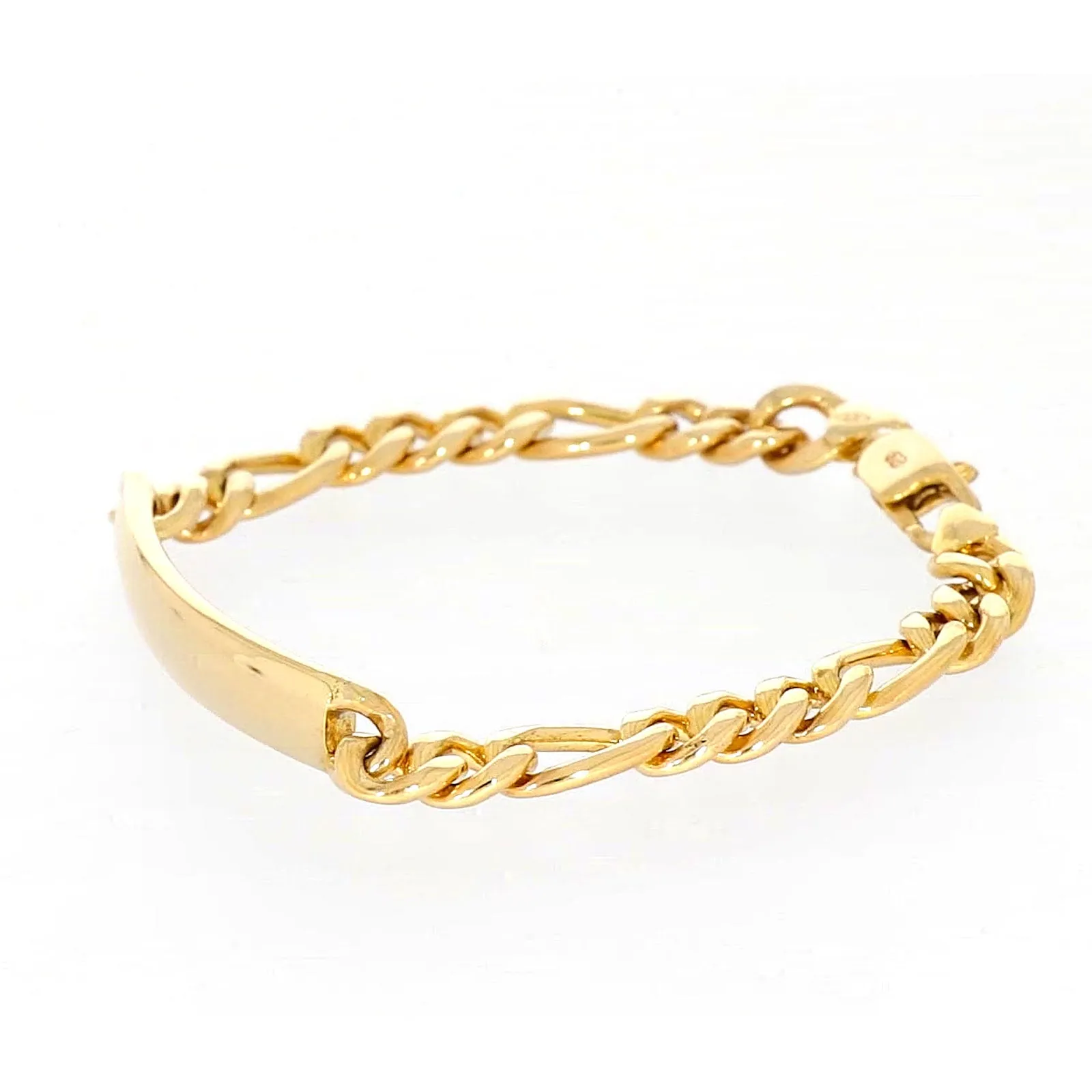 9ct Yellow Gold Silver Filled 19cm Figaro Bracelet with ID Bar