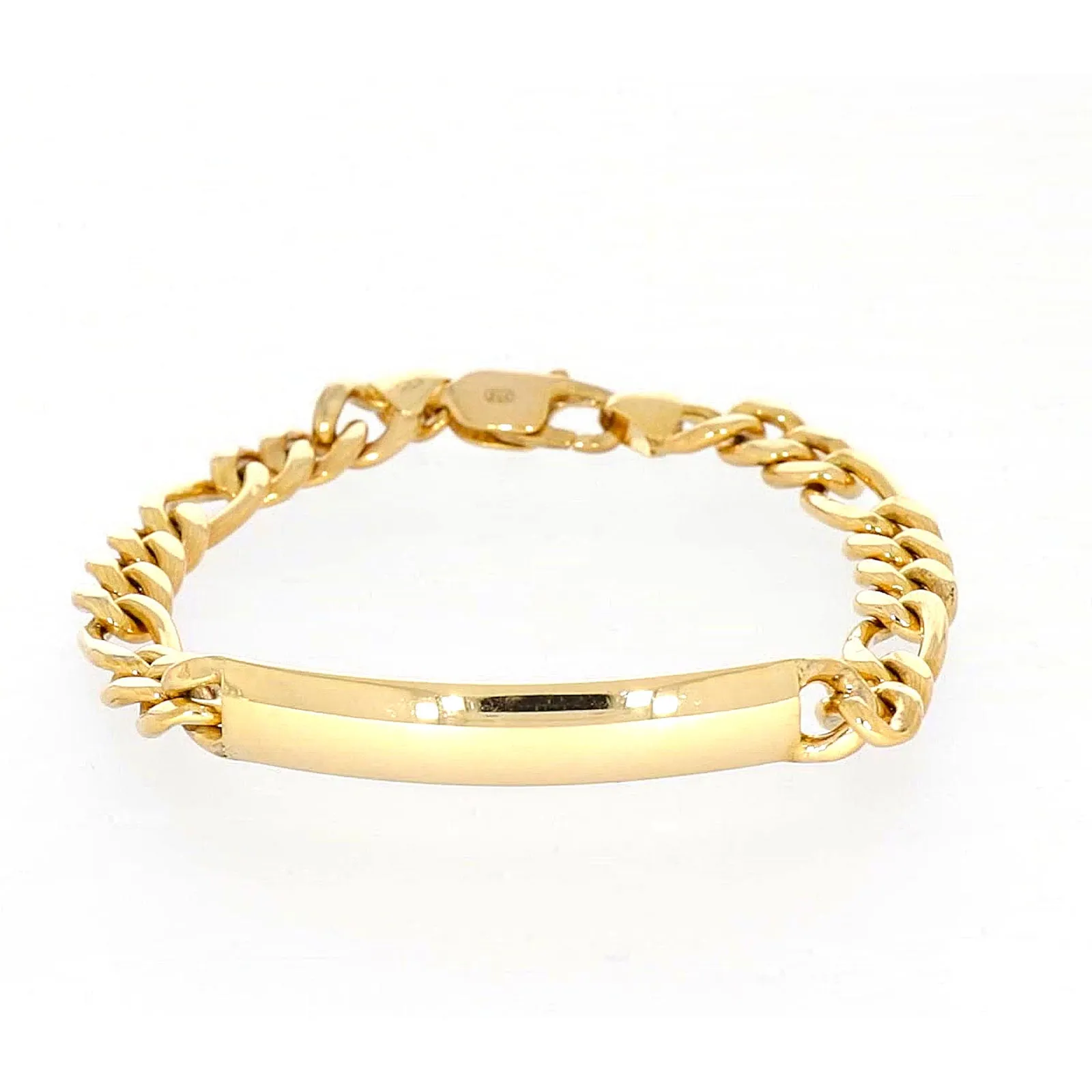 9ct Yellow Gold Silver Filled 19cm Figaro Bracelet with ID Bar