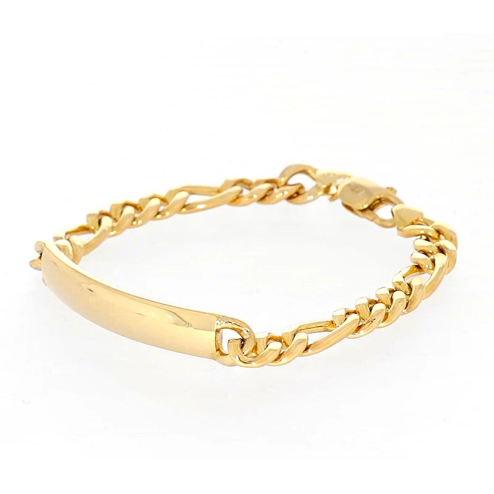 9ct Yellow Gold Silver Filled 19cm Figaro Bracelet with ID Bar