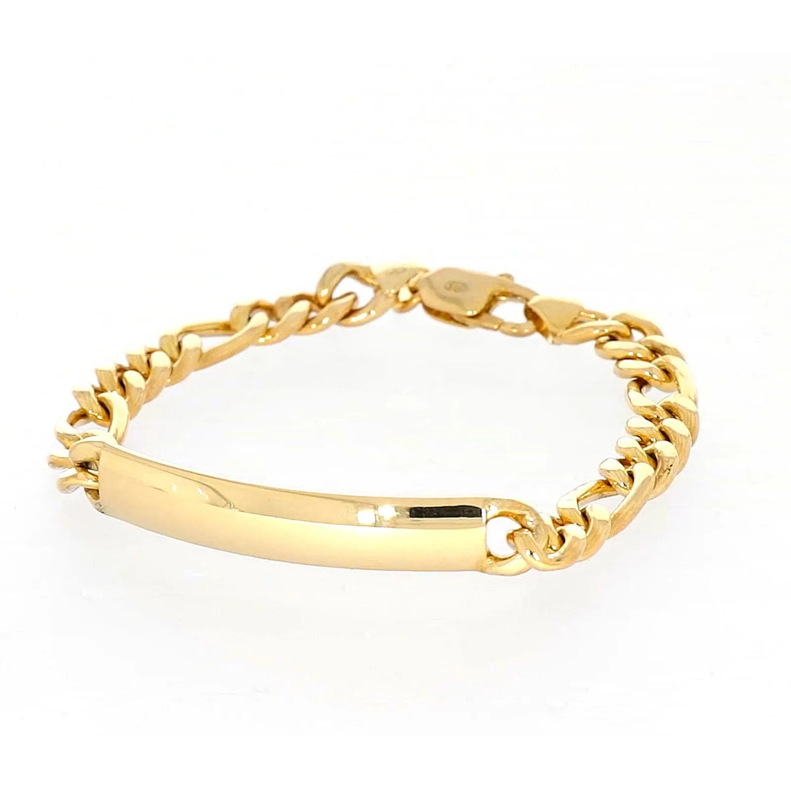 9ct Yellow Gold Silver Filled 19cm Figaro Bracelet with ID Bar