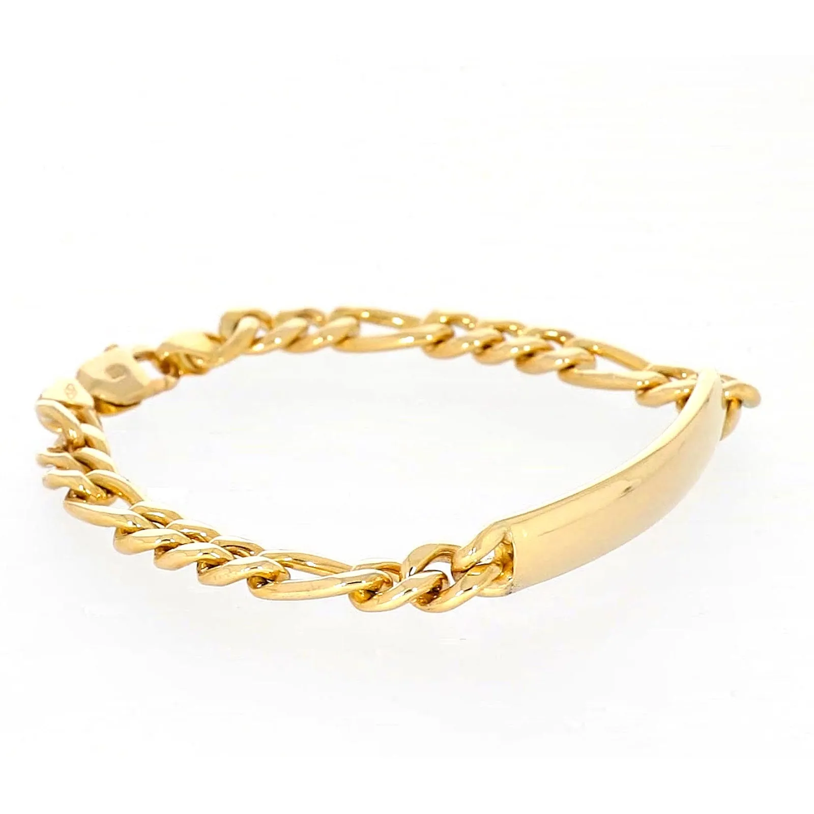 9ct Yellow Gold Silver Filled 19cm Figaro Bracelet with ID Bar
