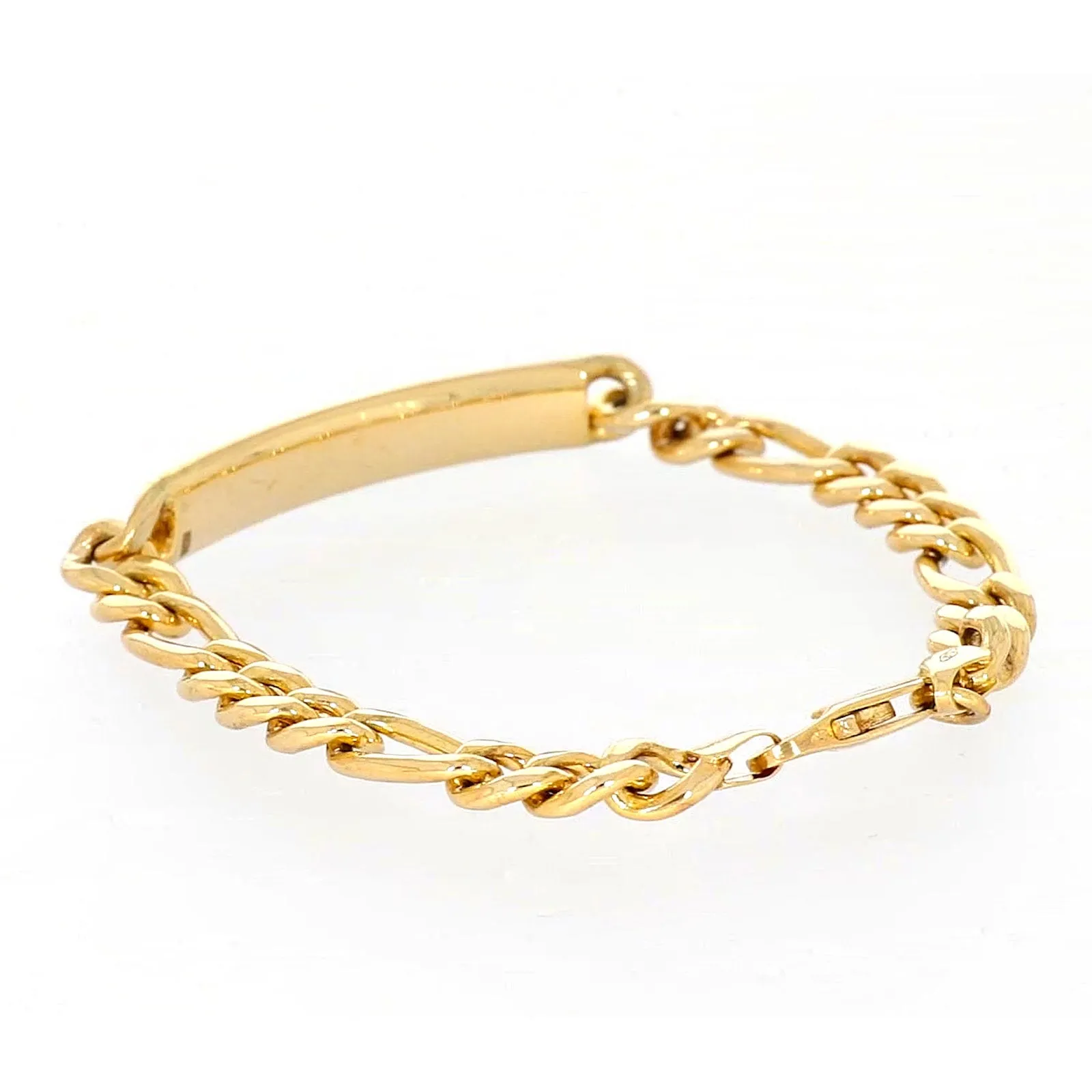 9ct Yellow Gold Silver Filled 19cm Figaro Bracelet with ID Bar