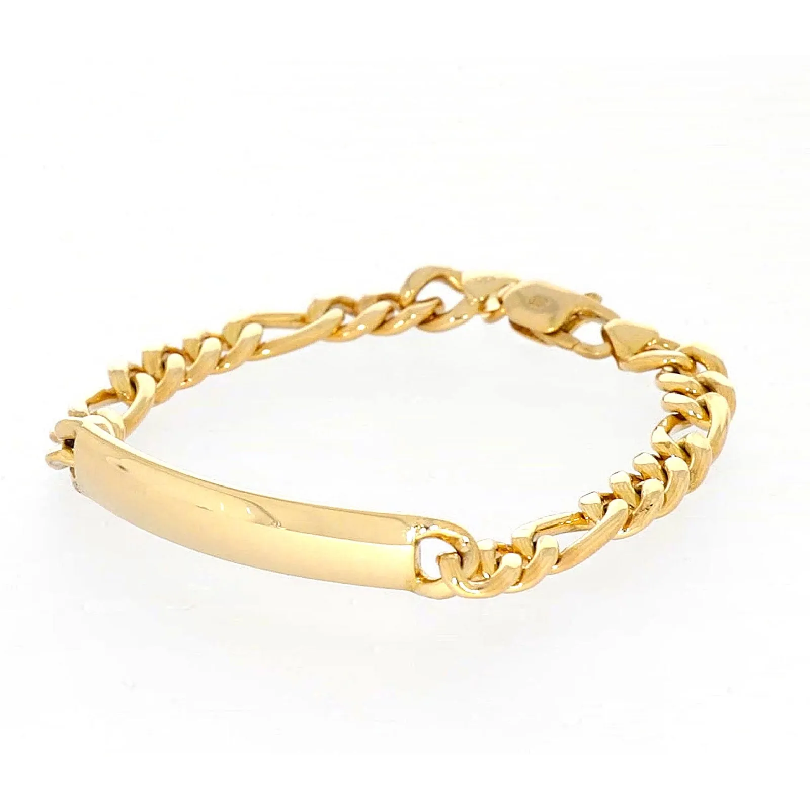 9ct Yellow Gold Silver Filled 19cm Figaro Bracelet with ID Bar
