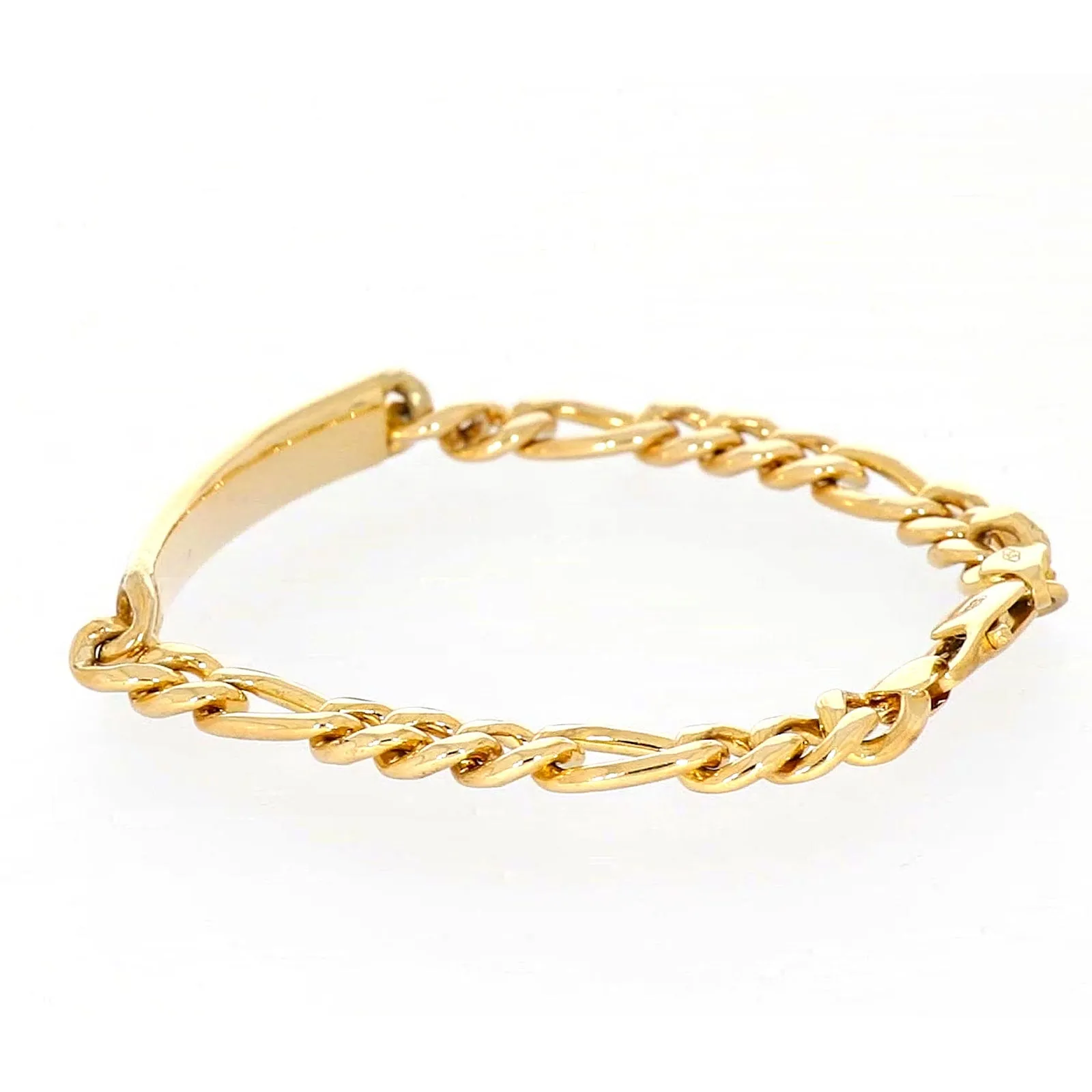 9ct Yellow Gold Silver Filled 19cm Figaro Bracelet with ID Bar