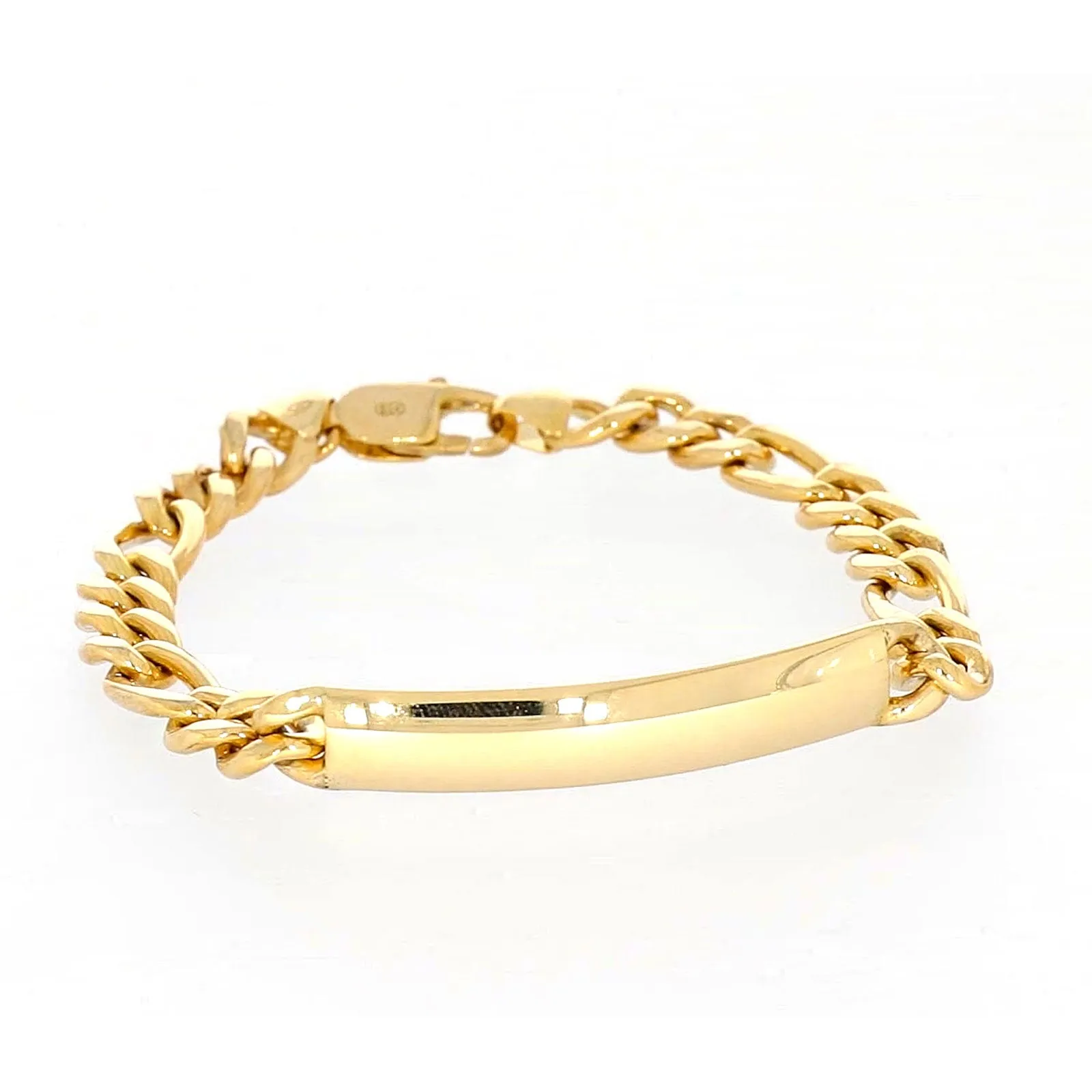 9ct Yellow Gold Silver Filled 19cm Figaro Bracelet with ID Bar