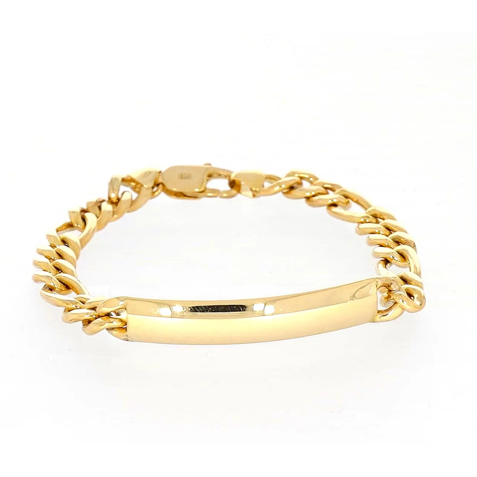 9ct Yellow Gold Silver Filled 19cm Figaro Bracelet with ID Bar