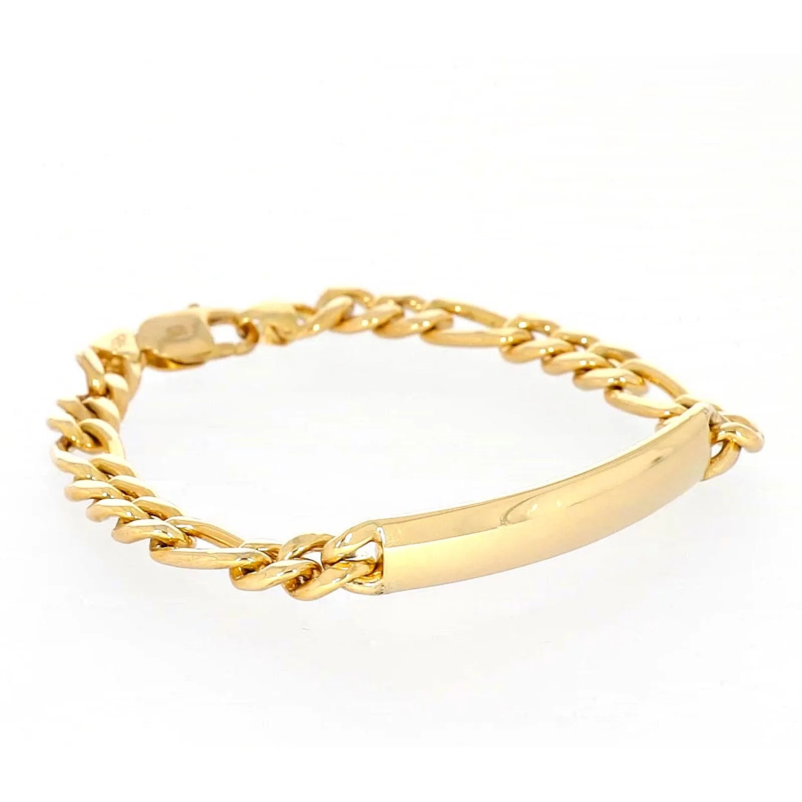 9ct Yellow Gold Silver Filled 19cm Figaro Bracelet with ID Bar