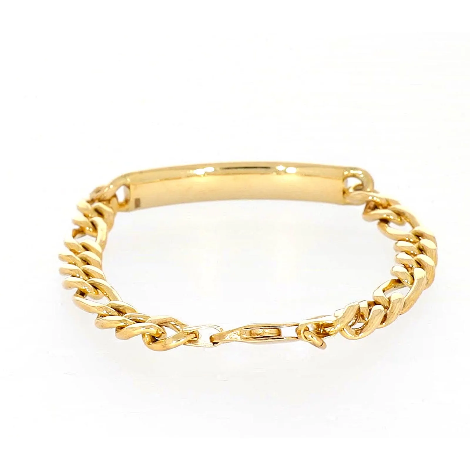 9ct Yellow Gold Silver Filled 19cm Figaro Bracelet with ID Bar