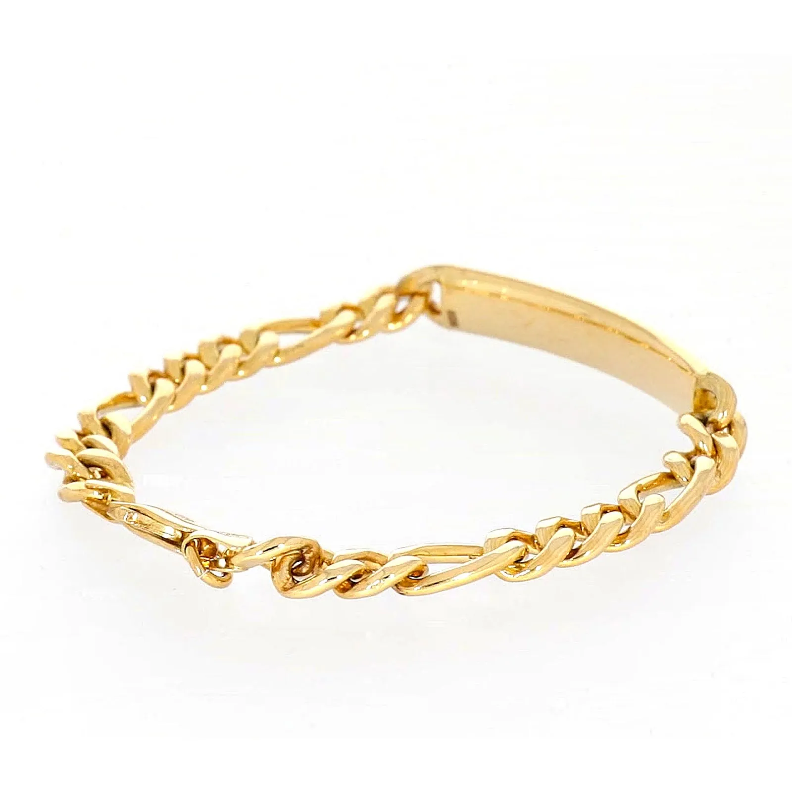 9ct Yellow Gold Silver Filled 19cm Figaro Bracelet with ID Bar