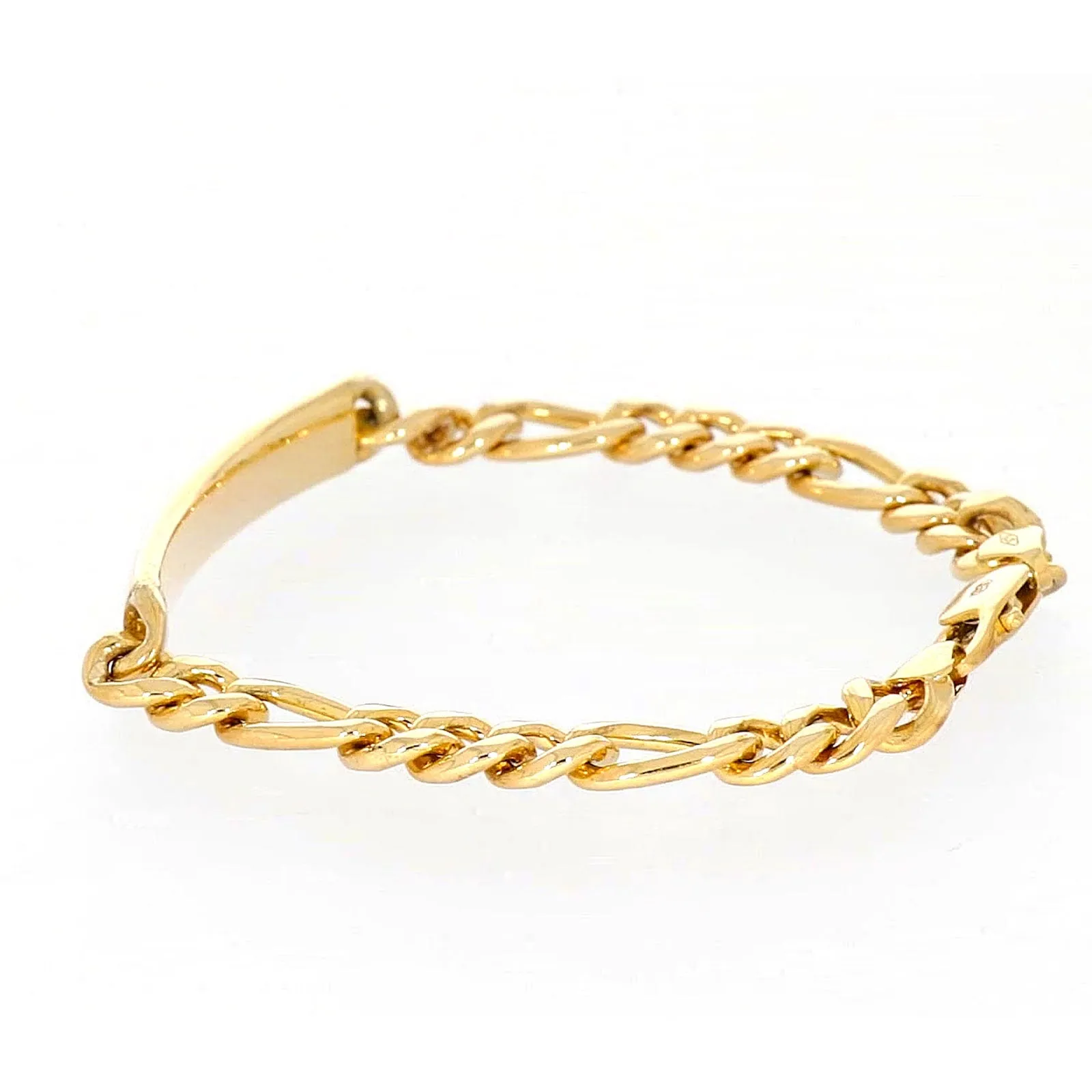 9ct Yellow Gold Silver Filled 19cm Figaro Bracelet with ID Bar