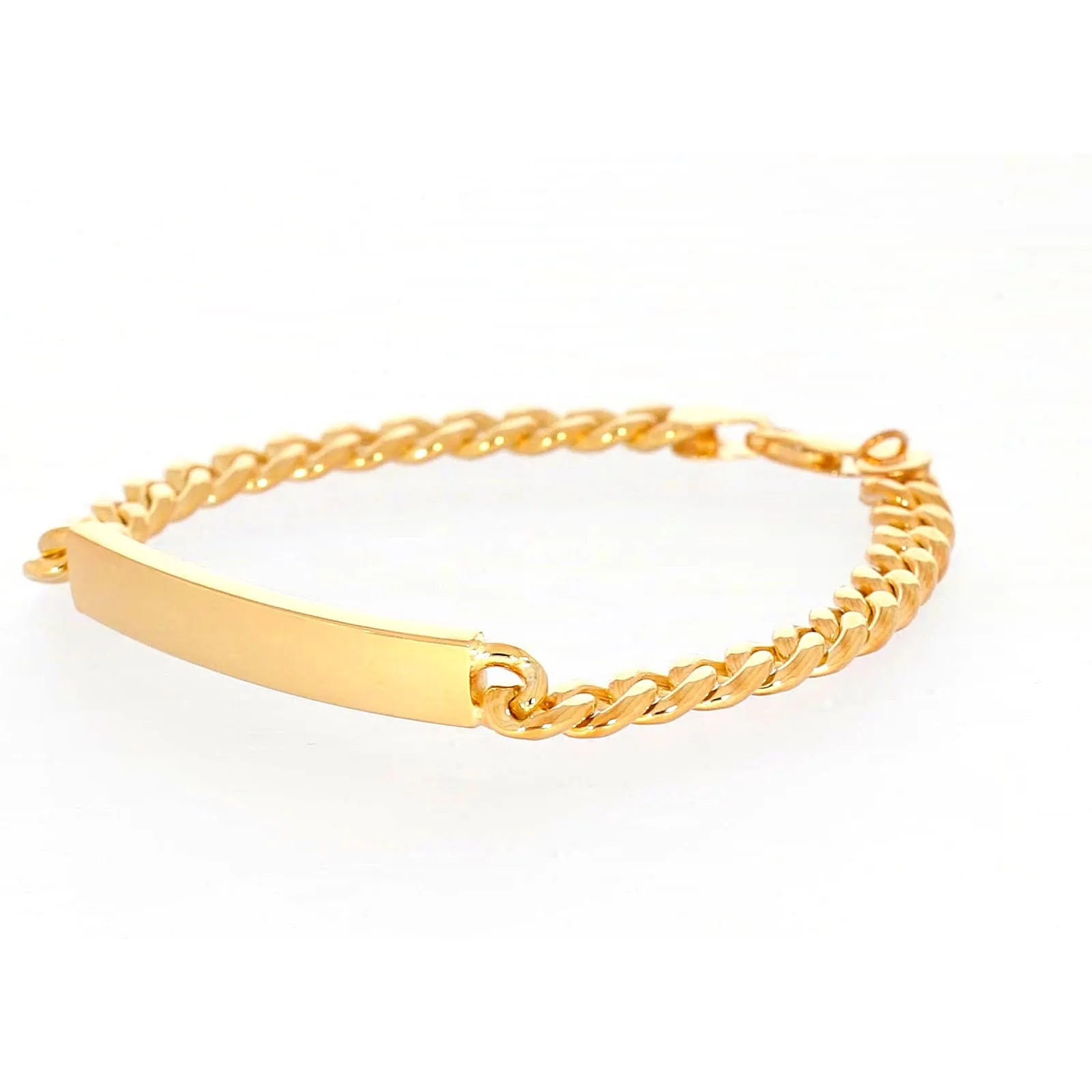 9ct Yellow Gold Silver Filled 21cm Curb Bracelet with ID Bar
