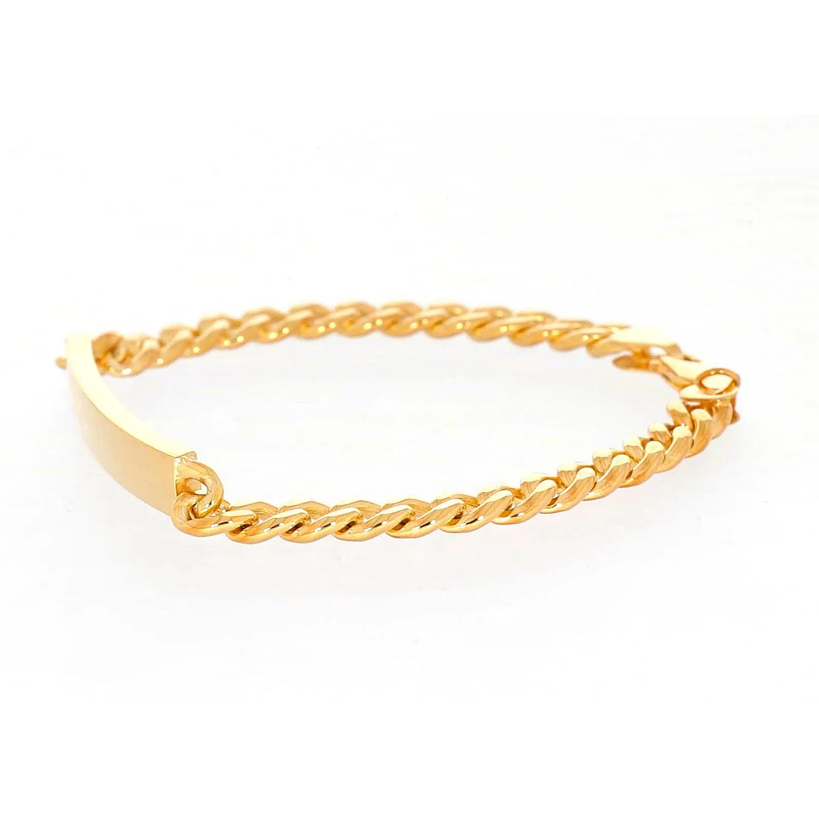 9ct Yellow Gold Silver Filled 21cm Curb Bracelet with ID Bar