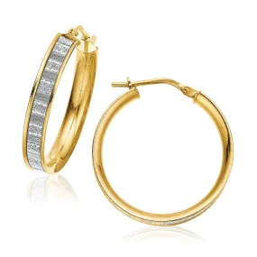 9ct Yellow Gold Silver Filled Glitter Pattern Hoop Earrings