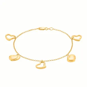 9ct Yellow Gold Silver Filled Heart Charm Bracelet