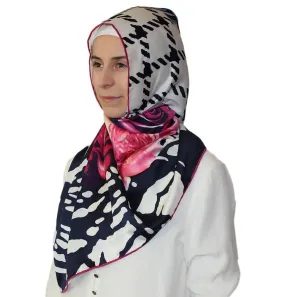 Aker Satin Square Hijab Scarf 6648 991 Blue / Pink