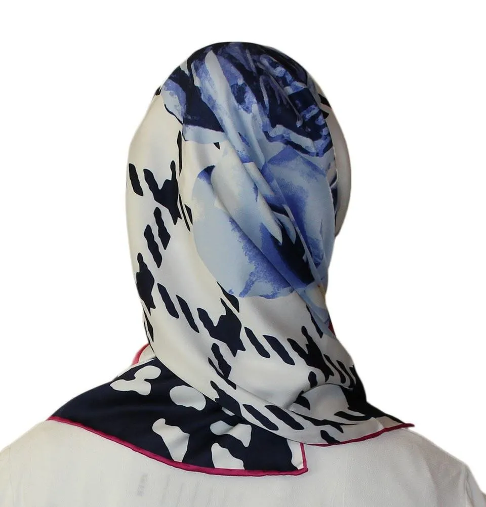 Aker Satin Square Hijab Scarf 6648 991 Blue / Pink
