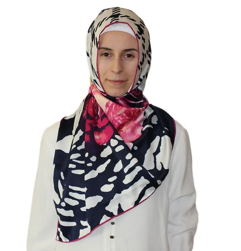 Aker Satin Square Hijab Scarf 6648 991 Blue / Pink
