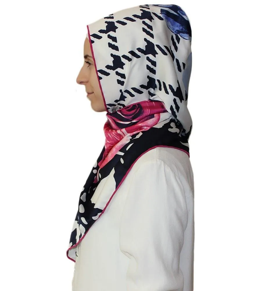 Aker Satin Square Hijab Scarf 6648 991 Blue / Pink